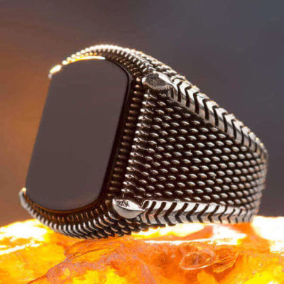 925 Sterling Silver Mens Ring with Black Onyx Stone