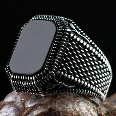 925 Sterling Silver Mens Ring with Tetragonal Onyx Stone