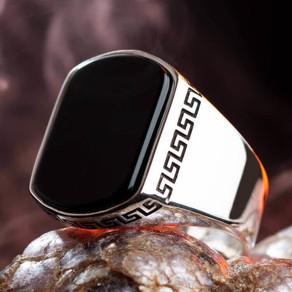 925 Silver Plain Model Black Onyx Gemstone Ring