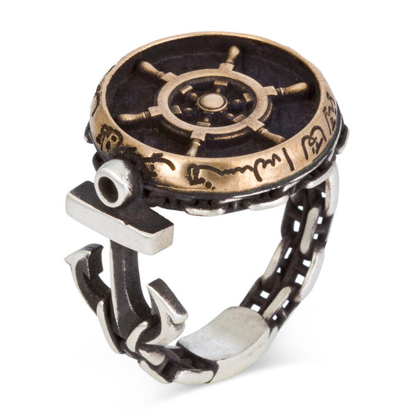 Admiral Model Rudder Anchor and Chain Patterned Silver Mens Ring