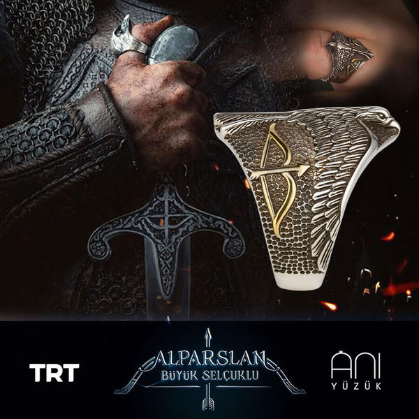 Alparslan Seljuk Falcon Model Sterling Silver Mens Ring