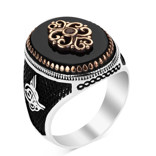 Silver Stylish Mens Ring with Black Onyx Stonework