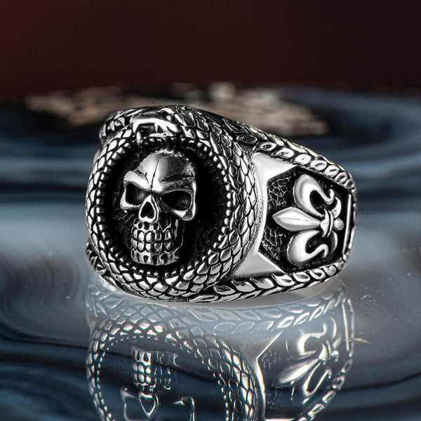 Ghost Rider 925 Sterling Silver Skull Motif Men's Ring