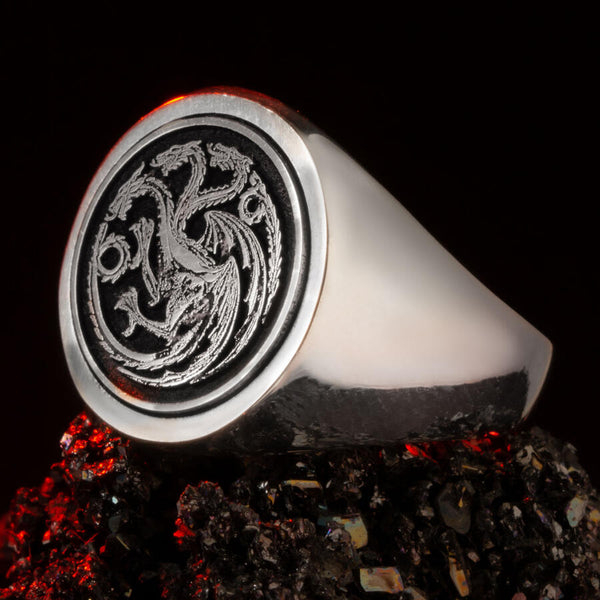 House of the Dragon 925 Silver Men's Ring Silver Color
