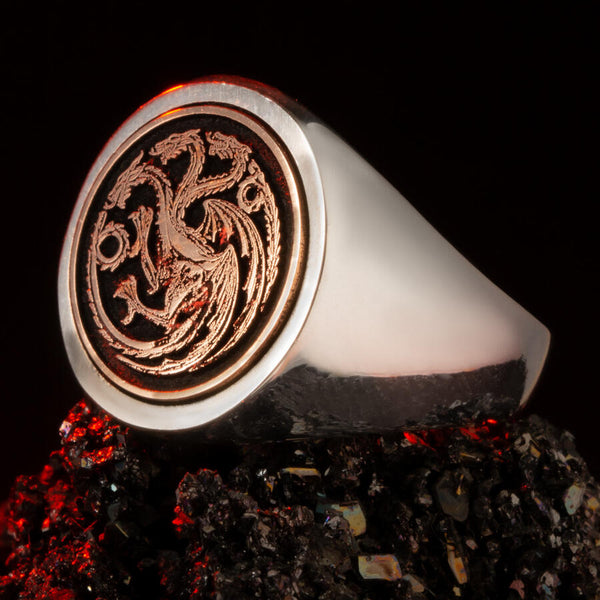 House of the Dragon 925 Silver Men's Ring Silver Bronze Color