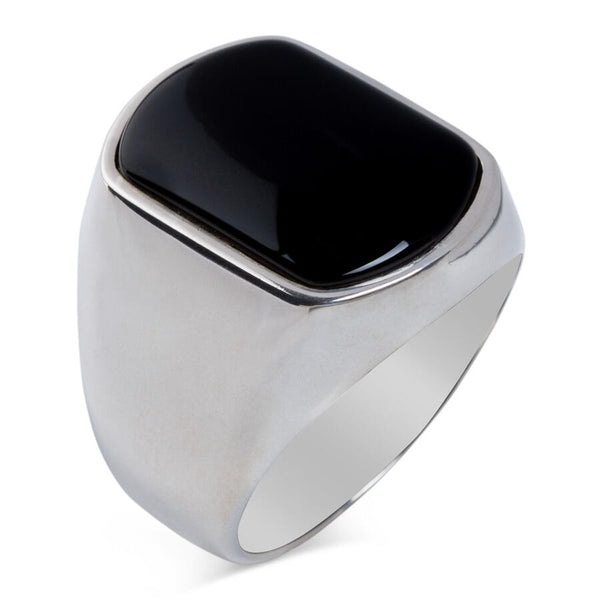 Plain Onyx Black Stone Men's 925 Sterling Silver Ring